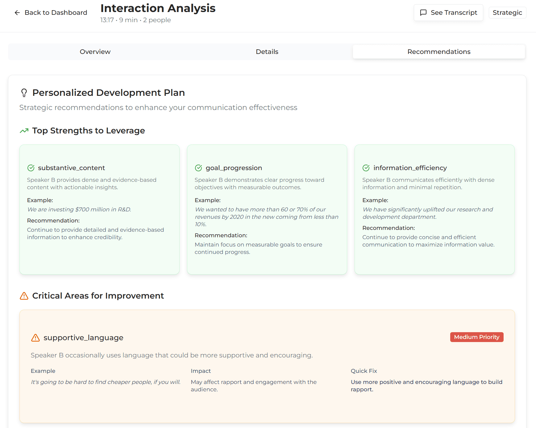Personalized development plan